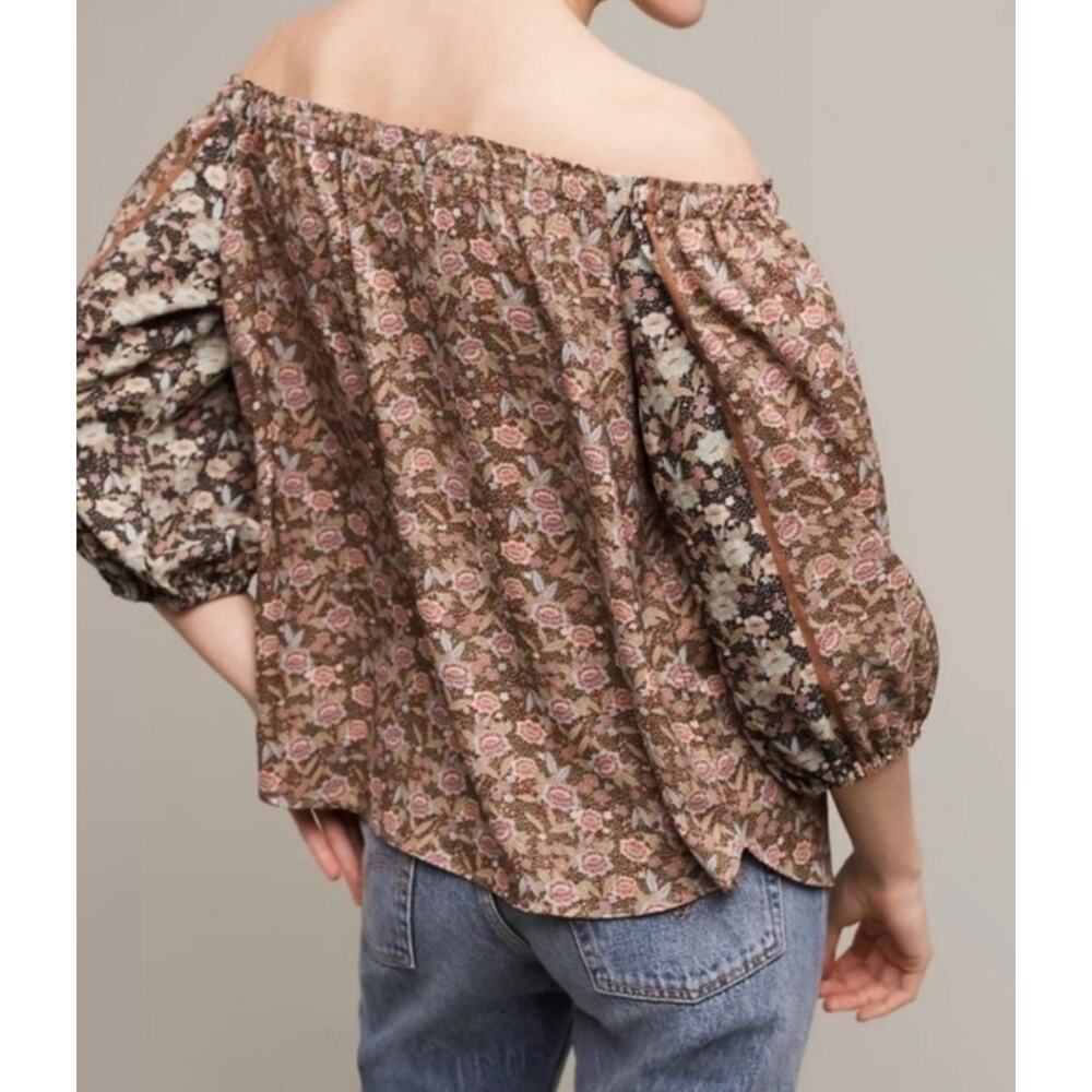 One September‎ Anthropologie Floral Cottage Boho off the shoulder large blouse